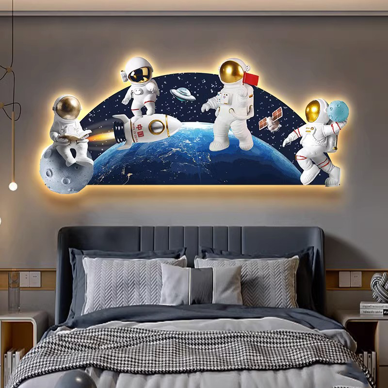 儿童房装饰画 画太空太空人男孩卧室发光壁画 画现代简约高级感LE