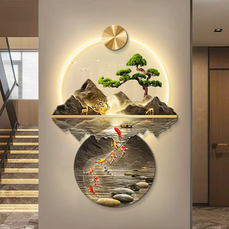 流水生财新中式玄关装饰画入户正对门壁画灯走廊过道山水高端挂画,家居饰品,现代装饰画,淘宝优惠券,粉丝福利购,淘宝优惠卷