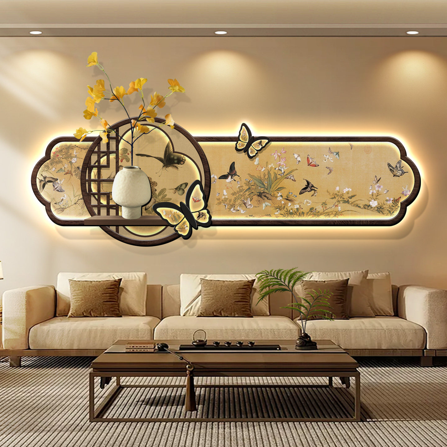 宋代美学客厅装饰画高级感蝴蝶沙发背景墙挂画禅意茶室卧室壁灯画