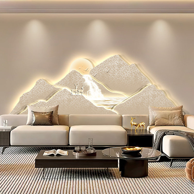 客厅背靠背装饰画、平易近人的豪华大气沙发背景壁挂画、金山发光,家居饰品,现代装饰画,淘宝优惠券,粉丝福利购,淘宝优惠卷