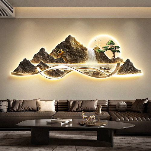 流水生财客厅沙发背景墙装饰画