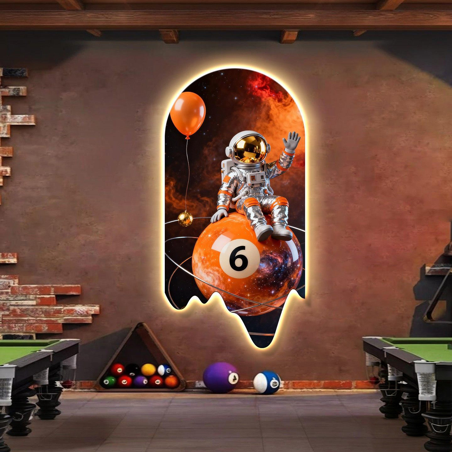 台球厅艺术精雕装饰画创意宇航员桌球室挂画俱乐部玄关墙发光灯画,家居饰品,现代装饰画,淘宝优惠券,粉丝福利购,淘宝优惠卷