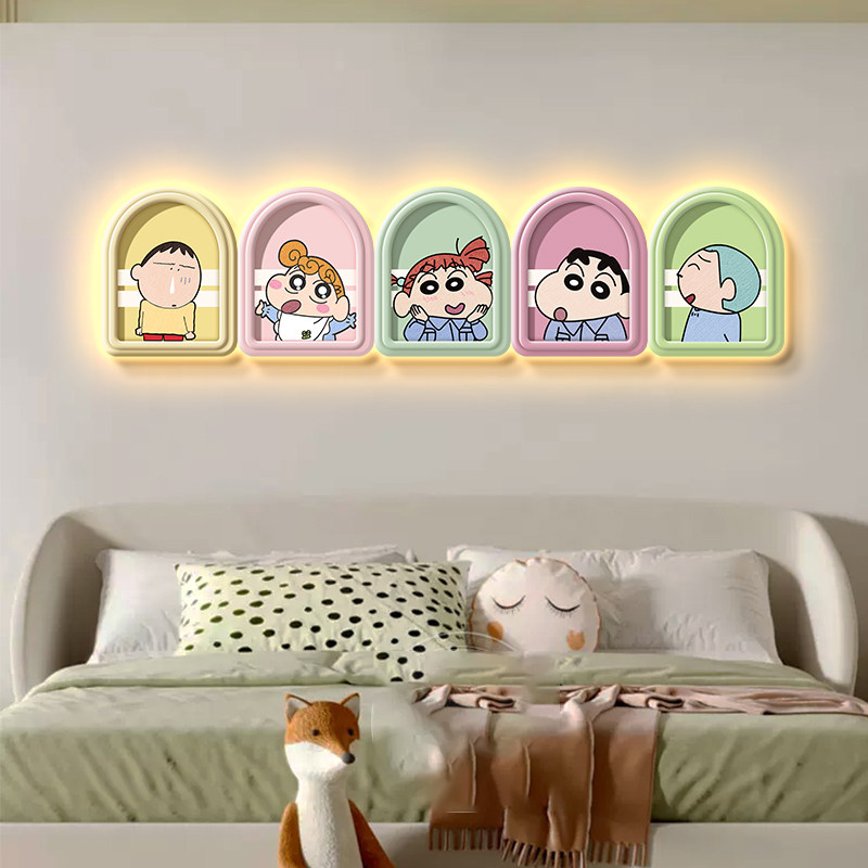 蜡笔小新温馨卧室装饰画壁灯画奶油风卡通男孩女孩儿童房床头挂画,家居饰品,现代装饰画,淘宝优惠券,粉丝福利购,淘宝优惠卷