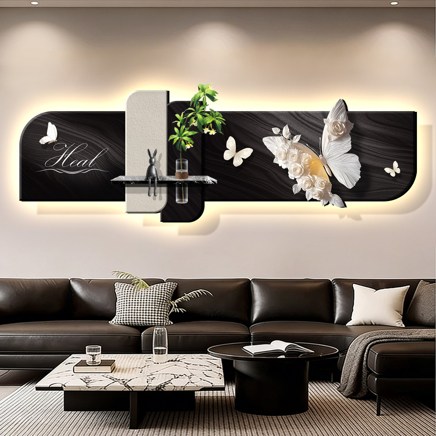 水培绿植客厅装饰画蝴蝶壁画灯沙发背景墙挂画轻奢高级感2026新款