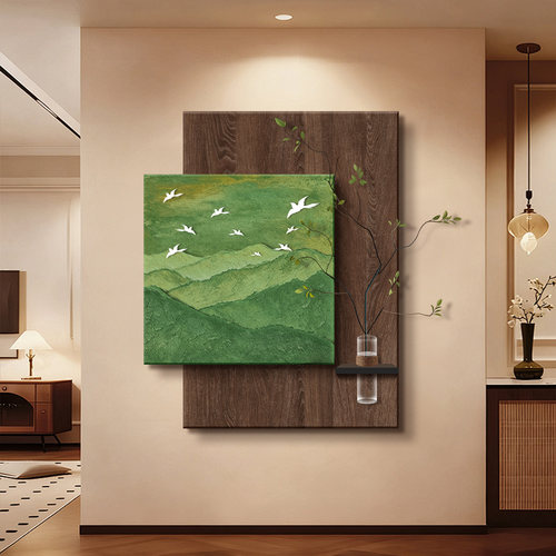 中古风水培绿植玄关装饰画