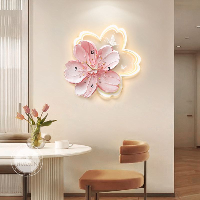 奶油风餐厅挂钟装饰画北欧花卉客厅玄关挂画高级感餐桌背景墙壁画,家居饰品,现代装饰画,淘宝优惠券,粉丝福利购,淘宝优惠卷