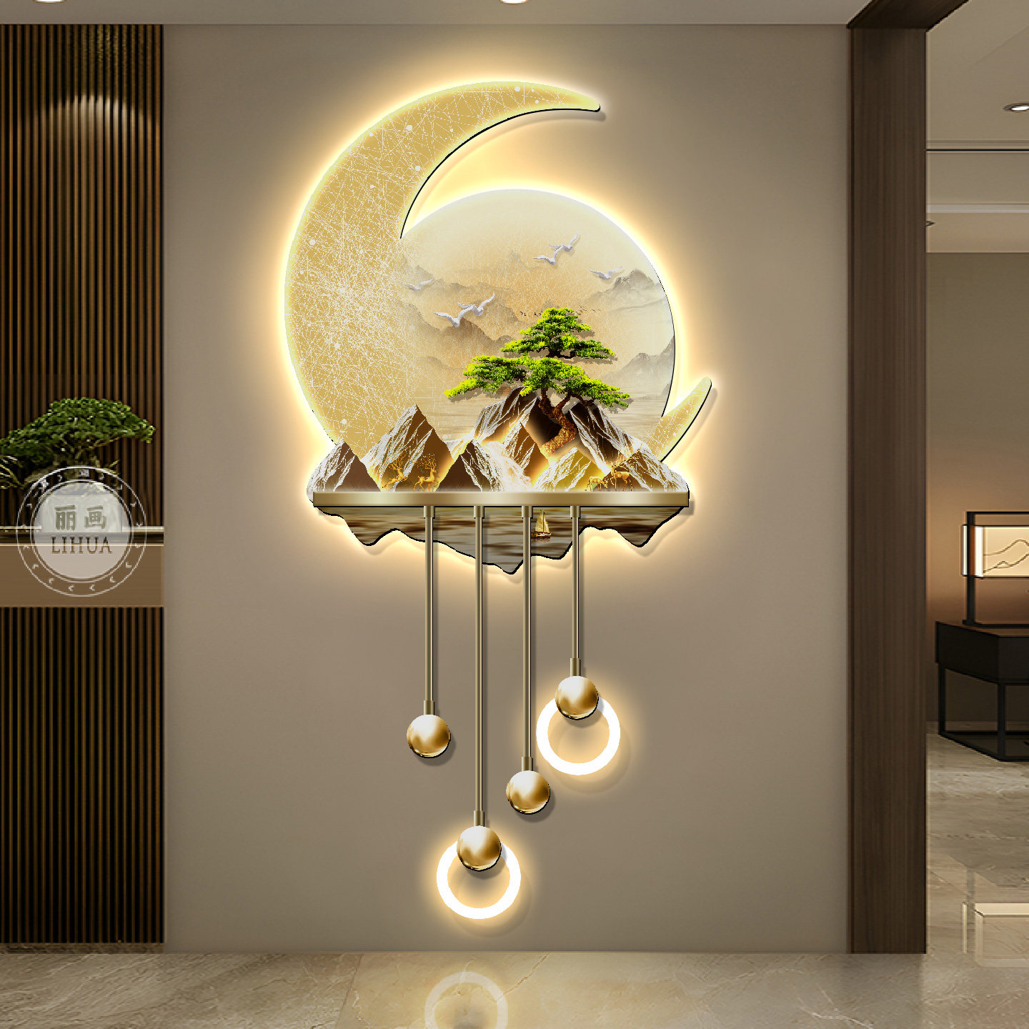 LED灯流水生财玄关装饰画餐厅墙面壁画中式入户对门走廊过道挂画