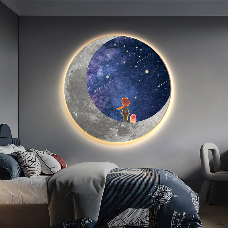 月球儿童房装饰画男孩卡通动漫小王子挂画壁画卧室床头led灯画,家居饰品,现代装饰画,淘宝优惠券,粉丝福利购,淘宝优惠卷