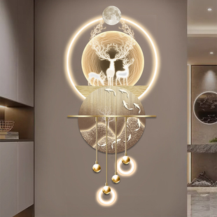 2025年新款轻奢风玄关装饰画麋鹿高档立体带灯入户走廊过道壁挂画