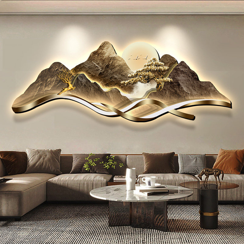 轻奢客厅装饰画背有靠山沙发背景墙壁挂画大气高级感山水发光灯画,家居饰品,现代装饰画,淘宝优惠券,粉丝福利购,淘宝优惠卷