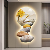 招财福鹿玄关装 饰画轻奢大气走廊过道挂画石来运转LED发光灯画
