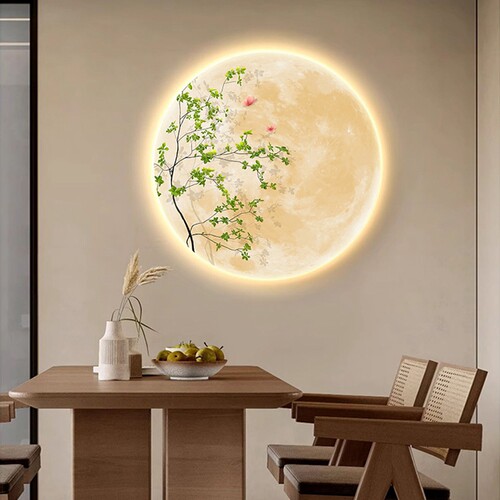 客厅卧室侘寂风月球绿植灯画