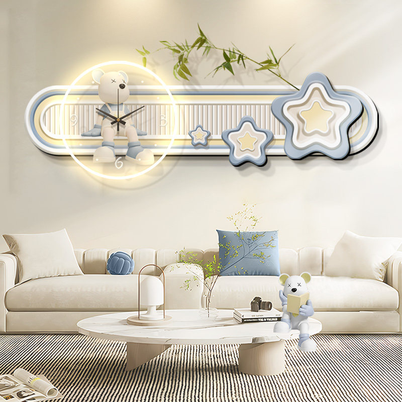 奶油风客厅装饰画钟表多层沙发背景墙挂画暴力熊高级感卧室壁灯画,家居饰品,现代装饰画,淘宝优惠券,粉丝福利购,淘宝优惠卷