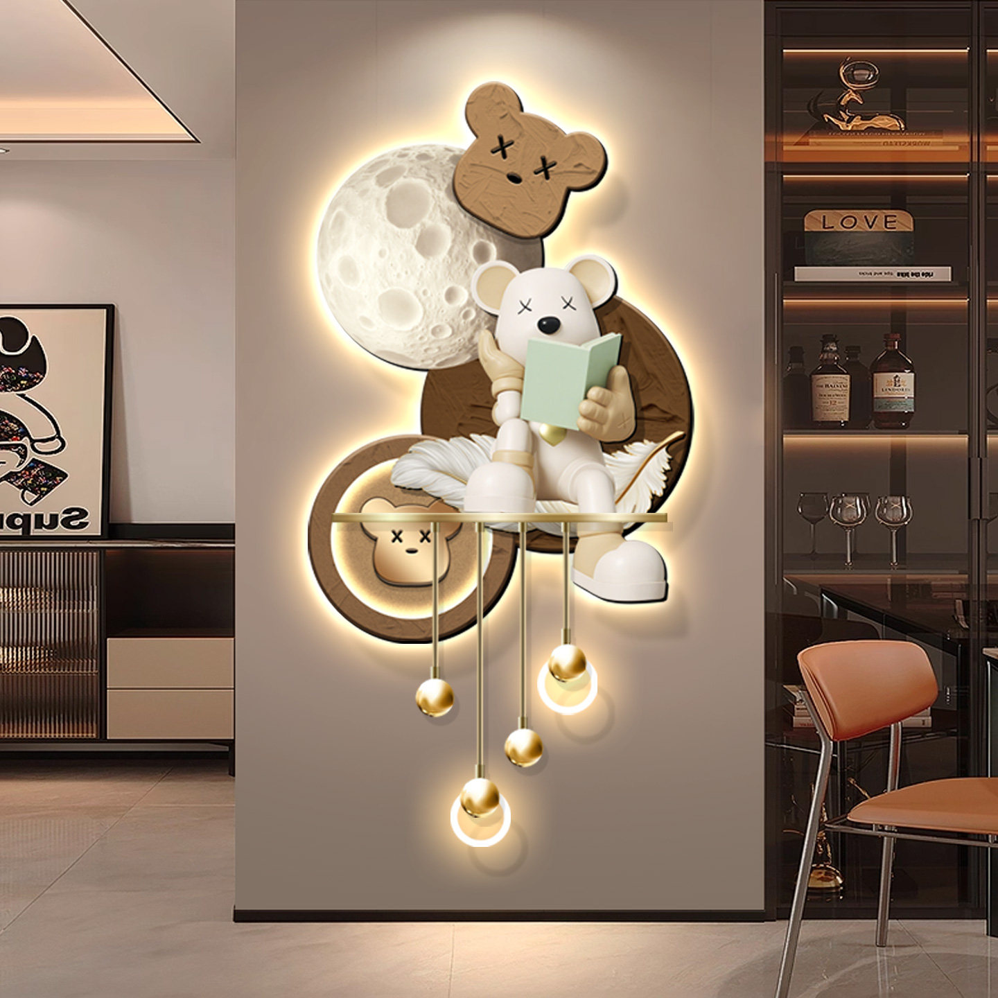 奶油风暴力熊电视背景墙装饰画高级感客厅走廊过道挂画创意壁灯画