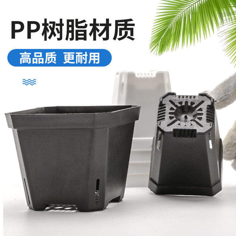 加厚小黑方花盆 多肉塑料方花盆盆栽简易盆 托盘收纳育苗托架套装