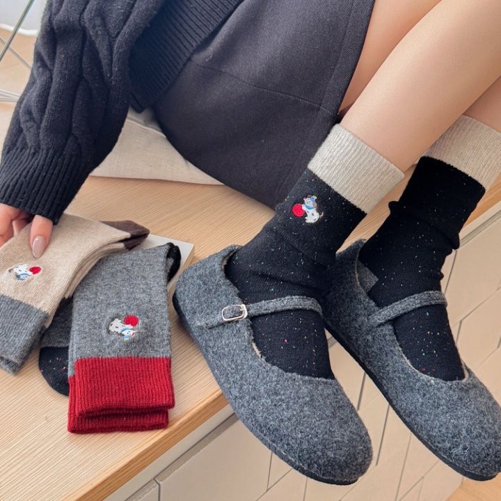 韩版卡通刺绣小狗羊毛袜女春季保