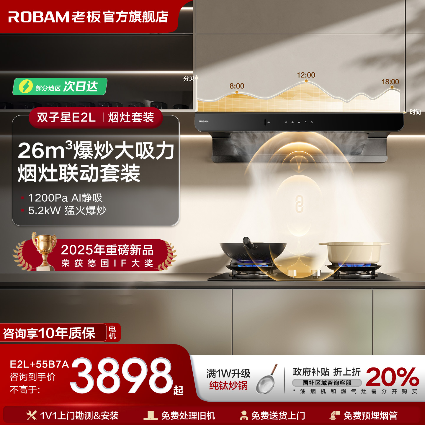 老板双子星E2P烟灶套装