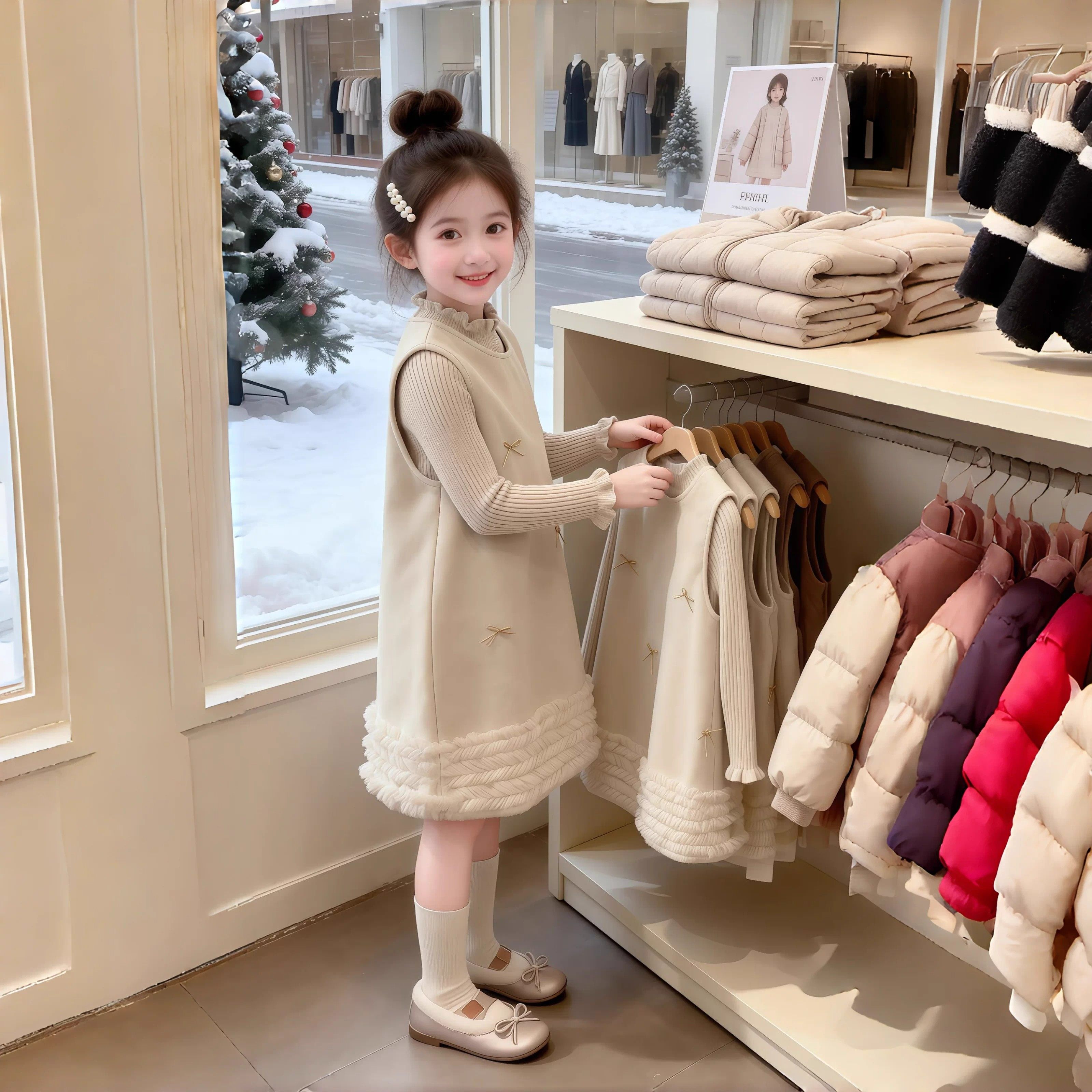 女童秋冬加厚呢子连衣裙套装2026新款洋气儿童背心裙两件套公主裙