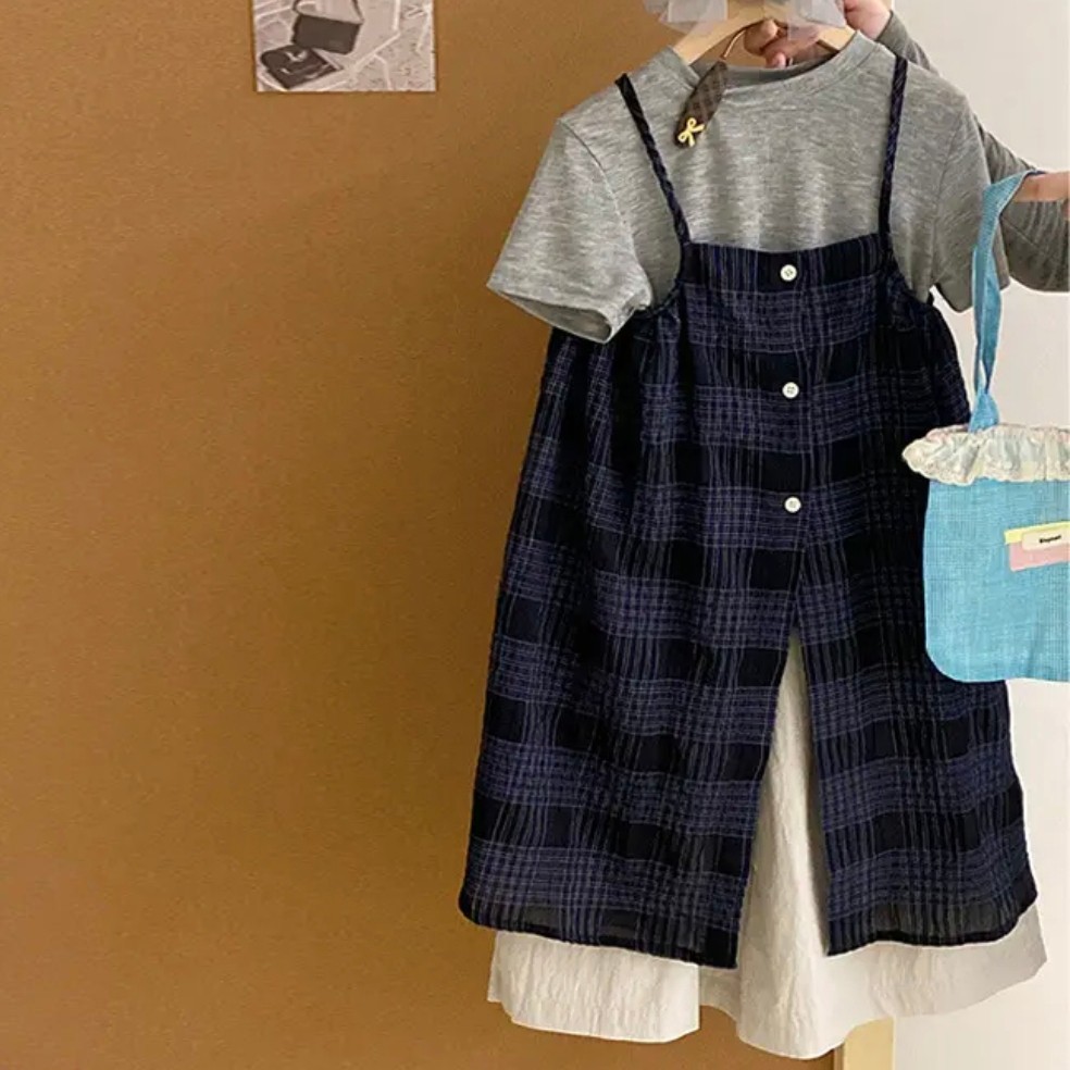 韩国女童夏装套装2026夏季新款儿童格子吊带连衣裙女孩超好看裤子