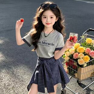 韩系女童时尚短袖T恤夏季套装2026新款儿童甜美不规则短裙夏装潮