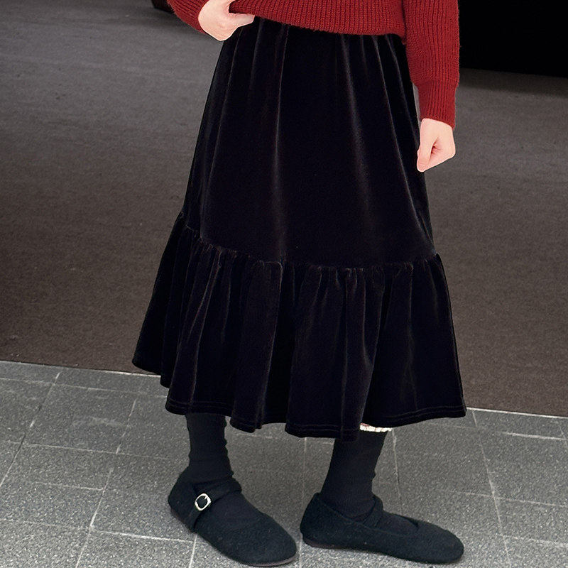 女童黑色丝绒鱼尾半身裙2026新款秋冬复古A字裙显瘦拜年服裙子潮,童装/婴儿装/亲子装,半身裙,淘宝优惠券,粉丝福利购,淘宝优惠卷