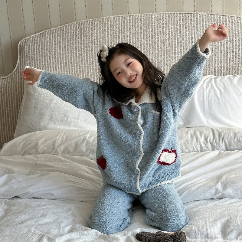 女童居家软糯可爱针织半边绒睡衣2025新款秋冬加厚保暖开衫套装潮