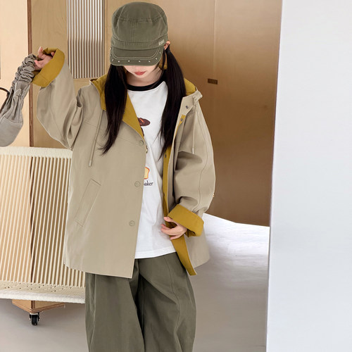 韩系女童洋气连帽外套2026秋季新款儿童休闲百搭风衣秋装夹克上衣