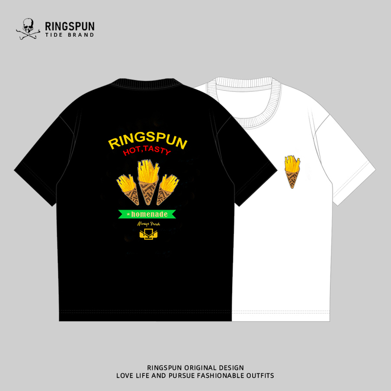 【薯条】男女同款重磅纯棉刺绣短袖男新款男士半袖t夏季T恤男女