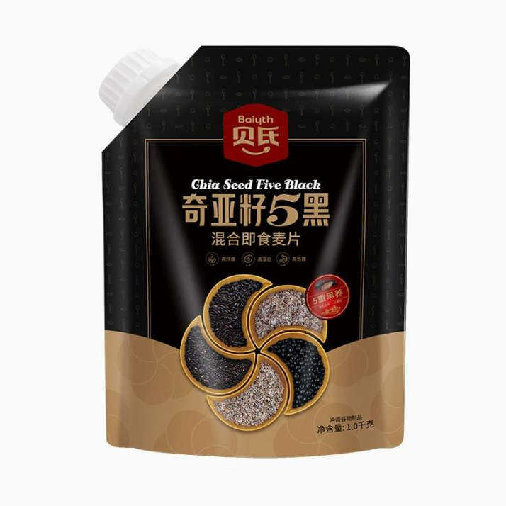 贝氏5黑燕麦片奇亚籽五黑混合即食麦片1000g黑芝麻营养饱腹代早餐