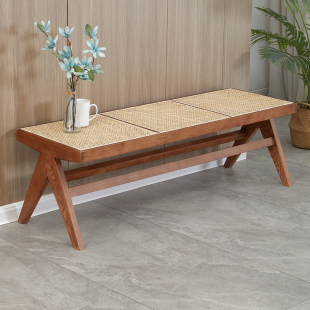 北欧昌迪加尔实木藤编长凳白蜡木卧室简约床尾凳客厅多人位餐椅凳