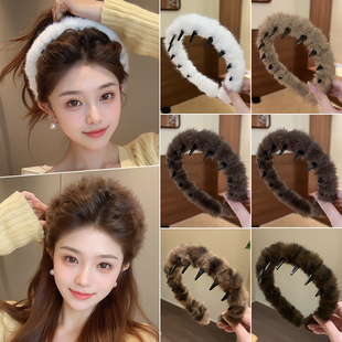 毛绒豹纹发箍女款 发卡显脸小高颅顶神器 洗脸头箍女高级感洋气时尚