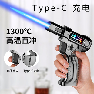 新款Type-c充电防风焊枪打火机可点艾灸蚊香适用户外烧烤高温直冲