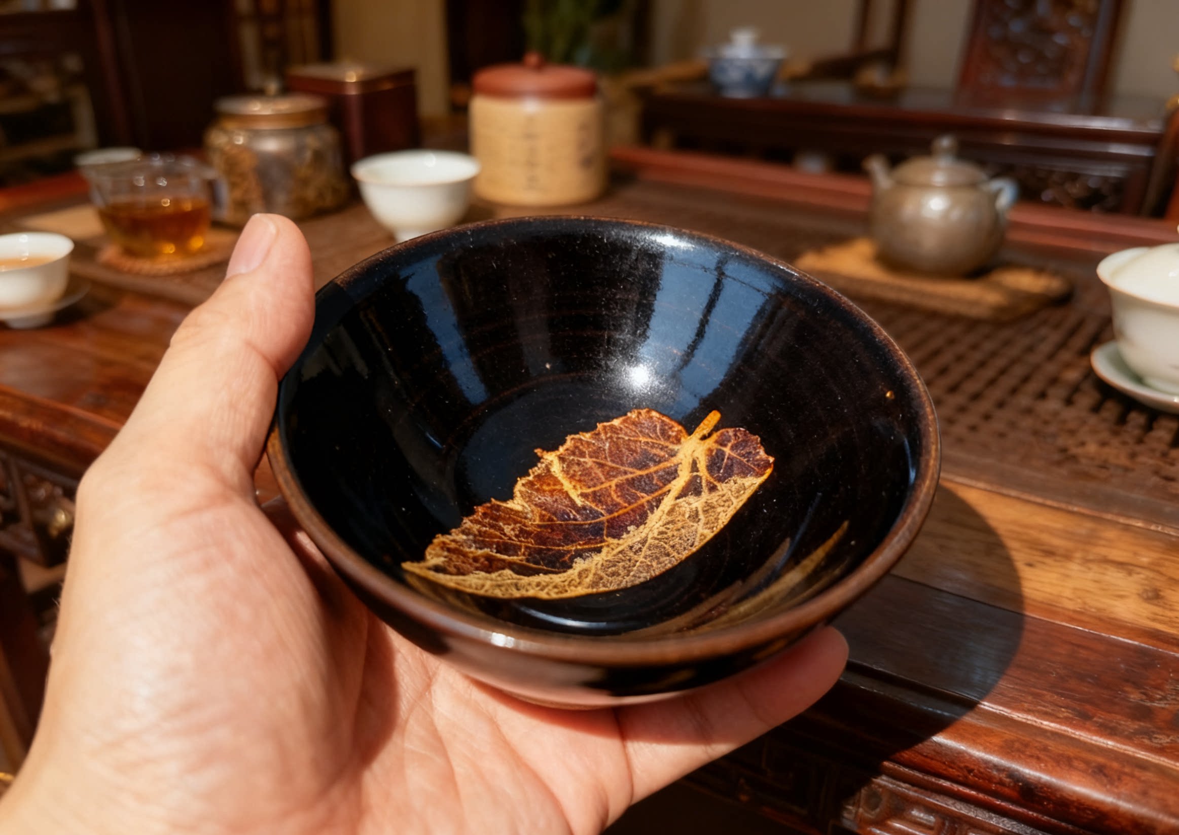 吉州窑纯手工木叶盏天目盏斗笠盏纯手工桑树叶主人杯单杯茶碗茶杯