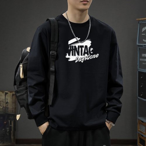 重磅纯棉长袖t恤男春秋纯色衣服