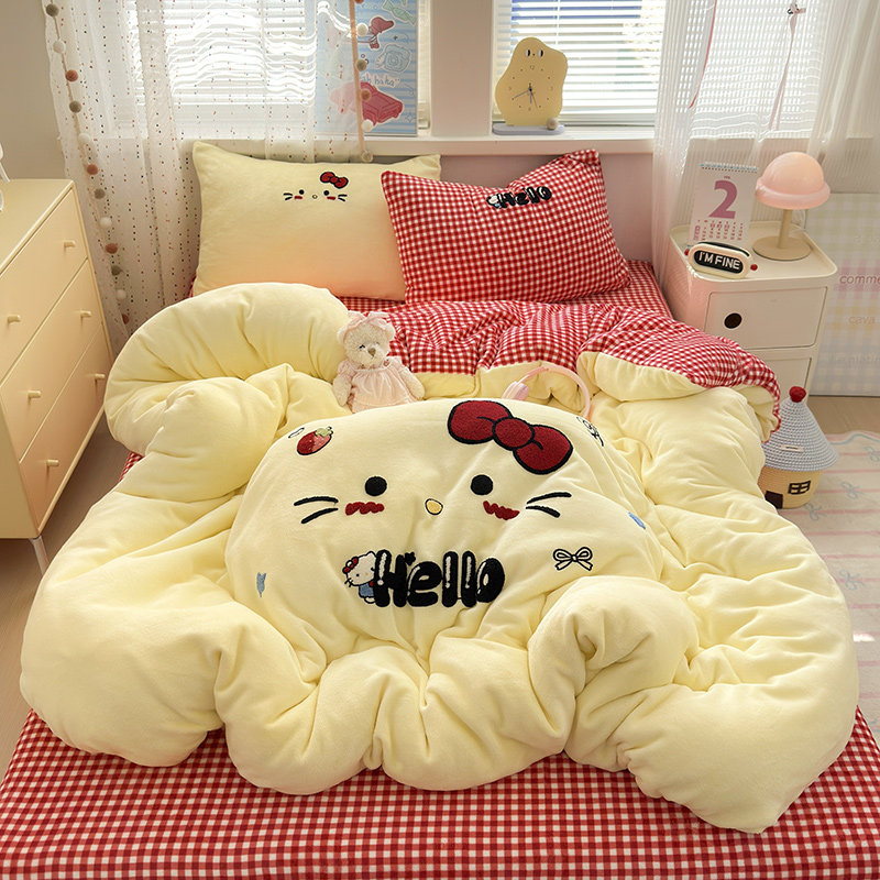 冬季加厚毛巾绣牛奶绒床上四件套