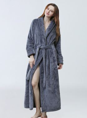 Extende bathrobe belt integrated robe加绒长浴袍腰带睡衣睡袍