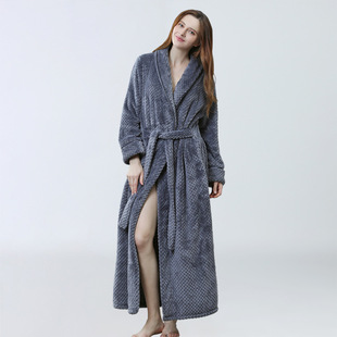 integrated belt robe加绒长浴袍腰带睡衣睡袍 bathrobe Extende