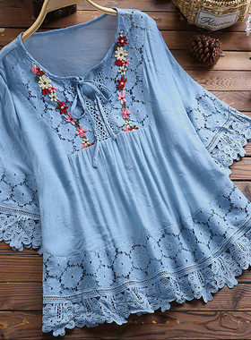 European and American V-neck loose-fitting blouse 宽松型衬衫