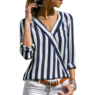 neck 2022V fashion black long ethnic striped sleeved shirt