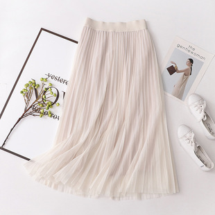 pleated mesh ski slim 时尚 match r新款 t显瘦百搭百褶网纱裙 all