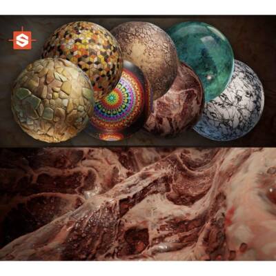 7款substance designer中东风格水晶岩石大理石材质瓷砖sd材质球