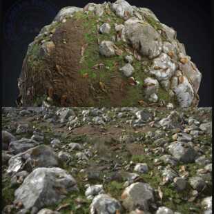 Substance Designer山地丛林地面石头青草山土枯叶SD材质球sbsar