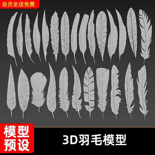 26款zbrush写实鸟类羽毛翅膀zb雕刻笔刷zb羽毛雕刻3D模型stl obj