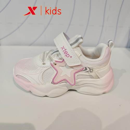 特步儿童675114323007原269女小童2025春款网面星星图案休闲鞋