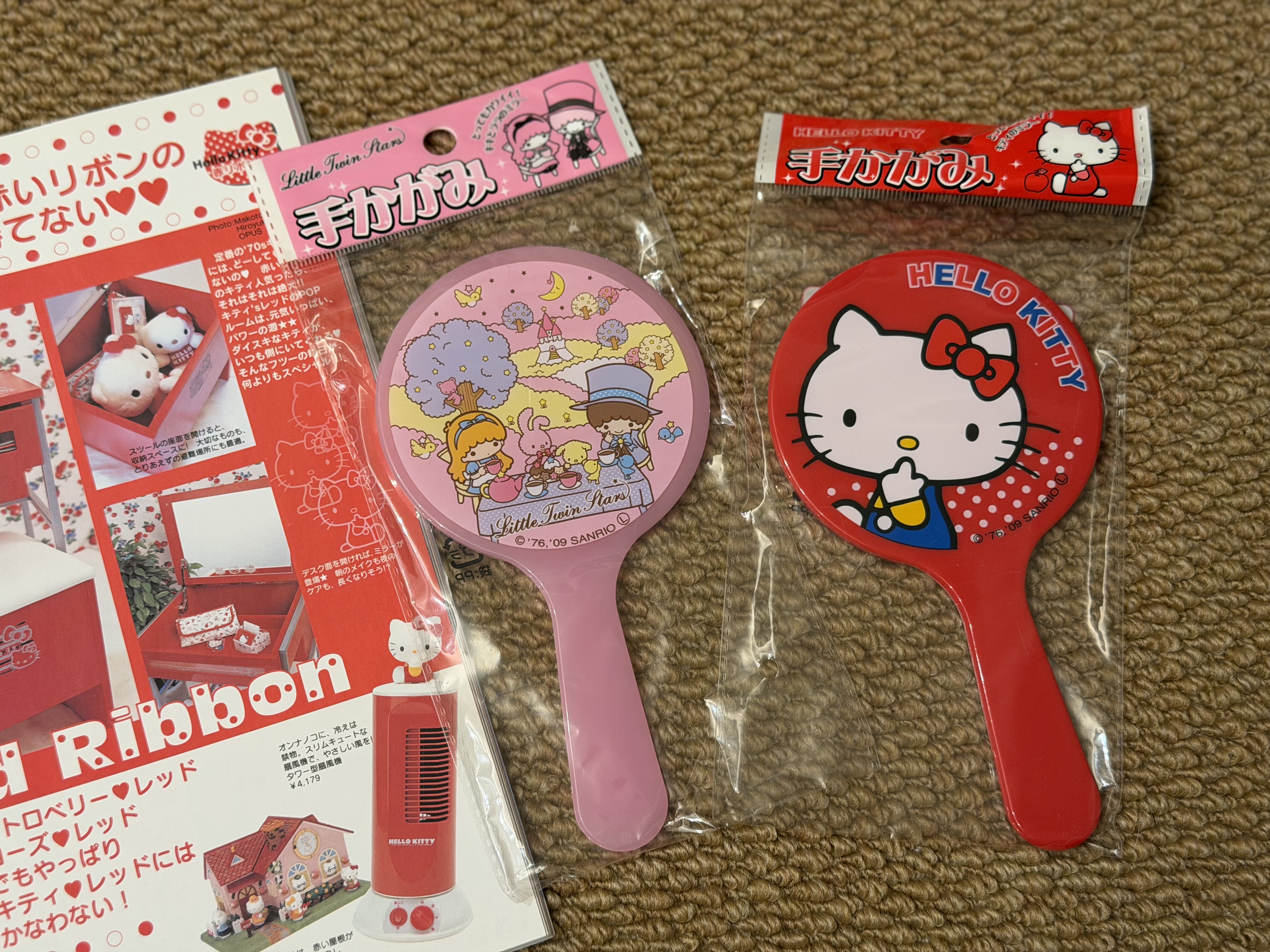 中古绝版｜双子星hellokitty凯蒂猫手持镜子化妆镜子收藏可爱礼物