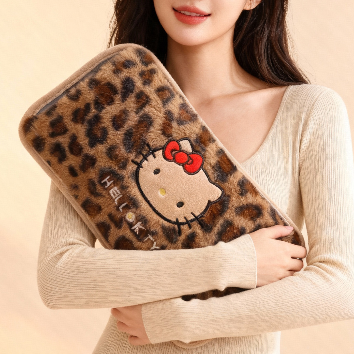 加长豹纹KT猫可爱充电防爆热水袋