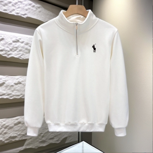 秋季新款轻奢小战马刺绣半拉链卫衣男士潮牌纯色高端长袖打底上衣