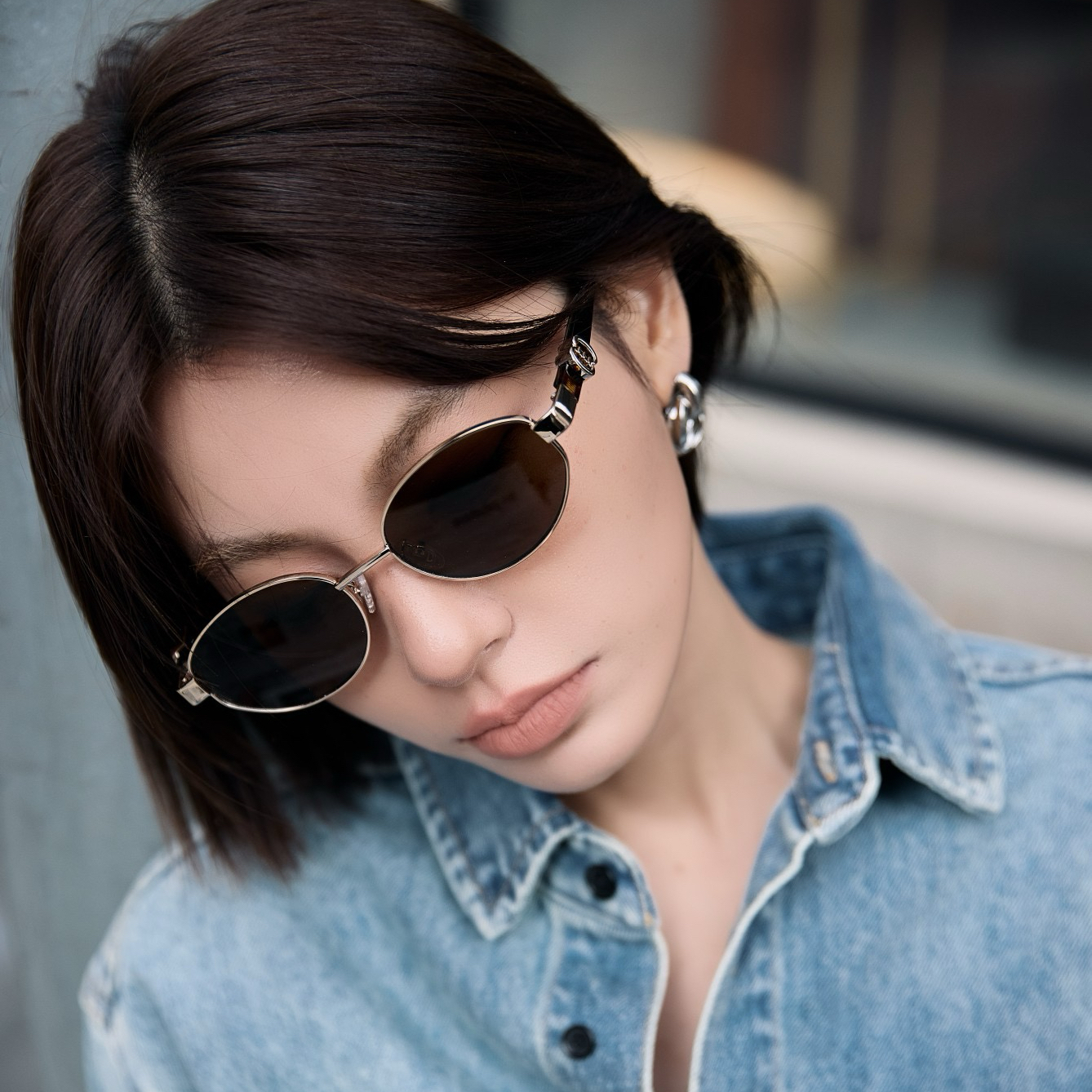 复古老钱风金属板材椭圆形墨镜