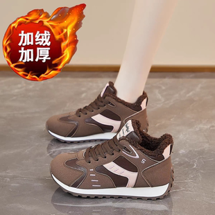 女鞋冬季高帮阿甘运动鞋超轻软底不累脚复古加绒棉鞋皮面防滑爆款