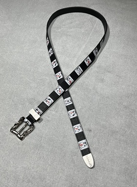 ERD忧郁富的二代黑色皮带人物手绘朋克摇滚做旧腰带男女同款装饰